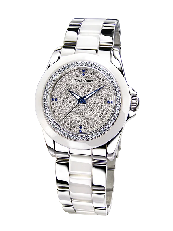 

Royal Crown Jewelry Watch 6412L Italy brand Diamond Japan MIYOTA ceramics Elegant Bracelet Female Wristwatches Diamond Dress