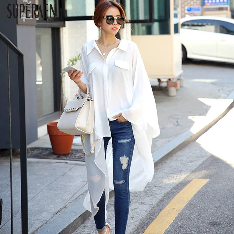 Superaen الربيع والصيف أزياء المرأة الشيفون قميص بلون عارضة فضفاض البرية مزاجه الملابس pluz حجم بلوزة Superaen الربيع والصيف أزياء المرأة الشيفون قميص بلون عارضة فضفاض البرية مزاجه الملابس pluz حجم بلوزة