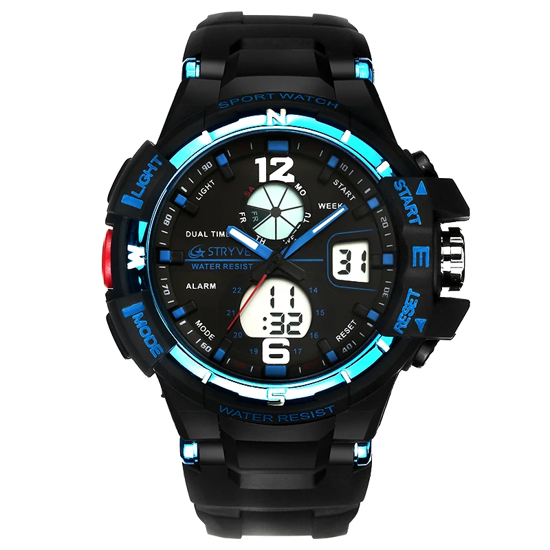 

STRYVE New Shock Men Sports Watches Big Dial Quartz Digital Watch For Men Luxury Brand LED Military Waterproof Men Wristwatches