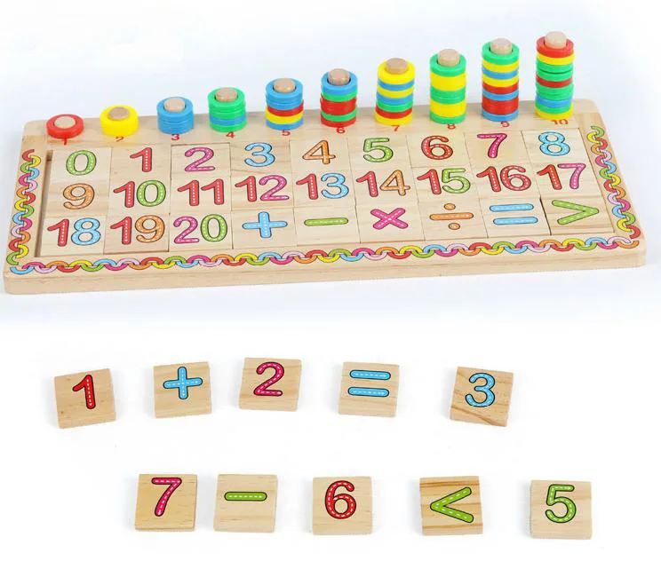 Номер обучения 0-20 радужные кольца счетная доска-с математическими знаками-деревянная образовательная Математика дошкольные игрушки