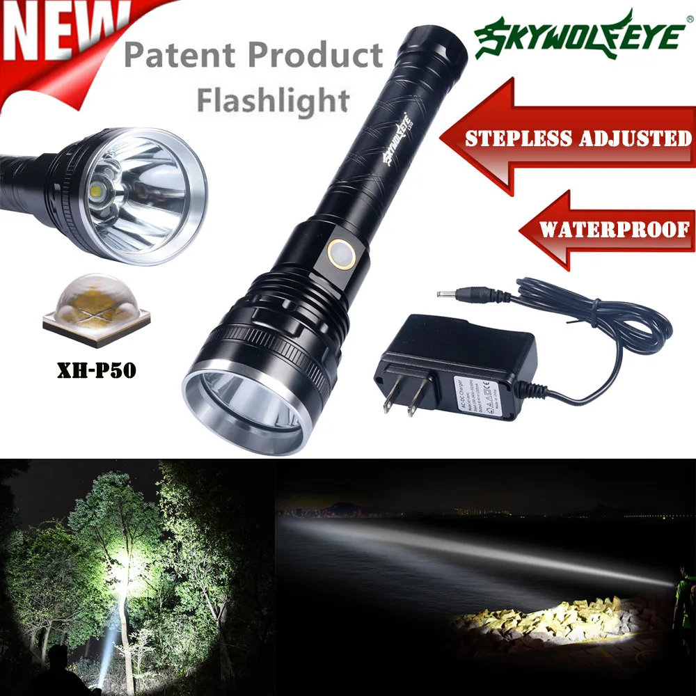 

SkyWolfEye Pro Outdoor Stepless Adjusted XH P50 Aluminum Flashlight LED Torch Flashlight Latarka Handheld Linterna Lanterna