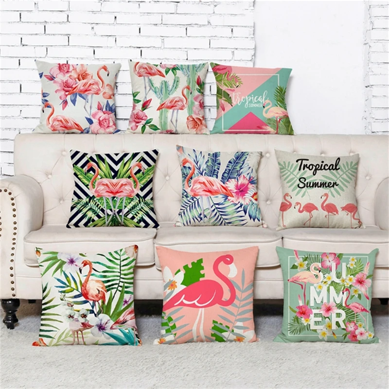 

HOT Multi Colors Sofa Super Soft Rectangle Square Flamingo Cotton Linen Flower Ins Style Modern Pillow Case Cushion Cover