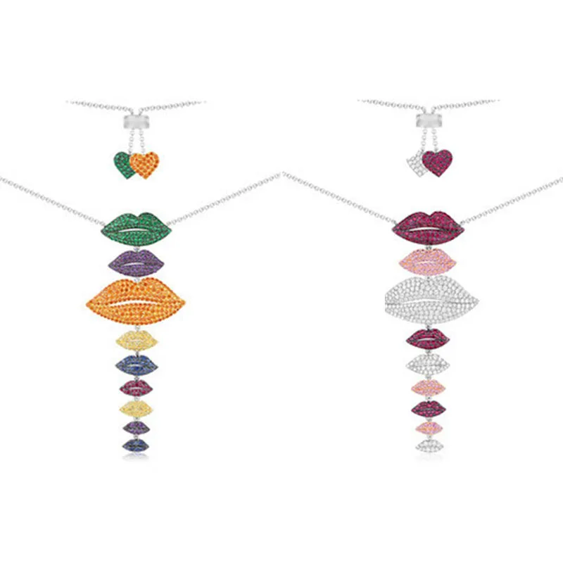 

Fashion Charm 100% Sterling Silver Original 1:1 High Quality Multicolor Lips Necklace Women Jewelry Free Mail