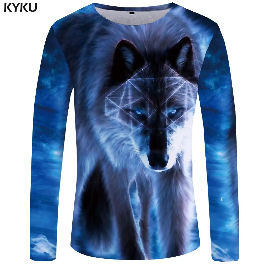 KYKU бренд волк футболка мужская с длинным рукавом рубашка Винтаж Рок черная забавная футболка s террор панк животное Япония 3d футболка - Color: 3d t shirt 04