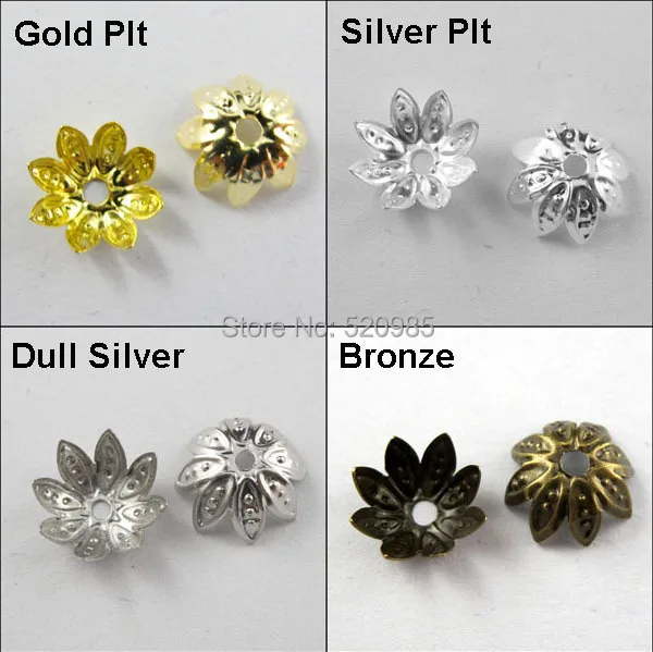 

(200Pcs=1Lot ! ) Free Shipping Jewelry Finding 10MM Lotus Flower Bead Cap Gold Silver Bronze Nickel Plated No.BC05