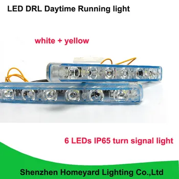 

2pcs 6leds IP65 white yellow multiple flash modes drl turn signal light daytime running dc12v safety for all car