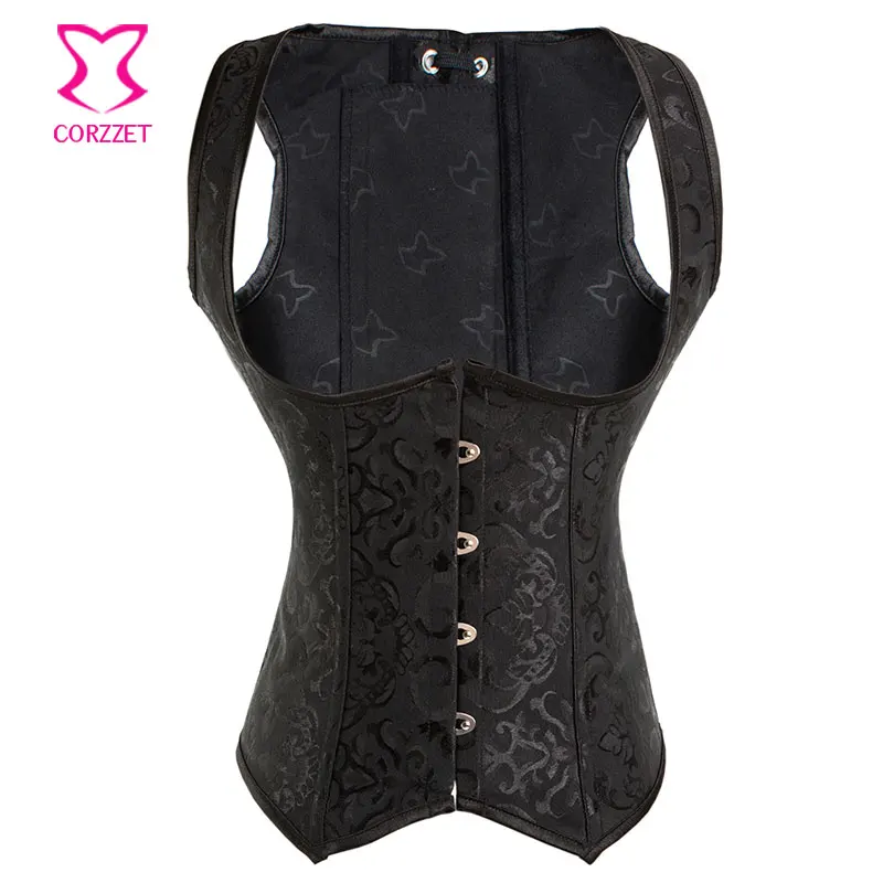 

Vintage Black Jacquard Cupless Steel Boned Corset Underbust Waist Trainer Vest Bustier Sexy Gothic Clothing Corselet Corpete