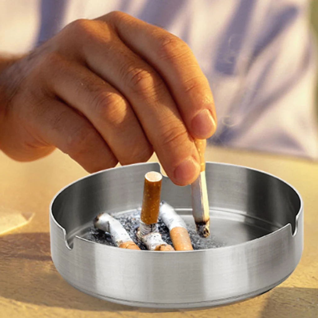 

Stainless Steel Ashtray Simple Modern Design Cigarette Ash Holder for Indoor Outdoor Use Silver