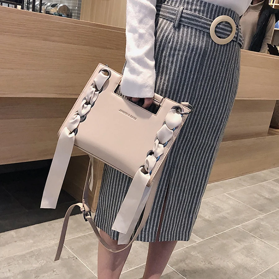 Cena Pu jednolity kolor torebki damskie moda wstążka torby Crossbody dla kobiet duża pojemność skórzane torebki damskie torebki damskie na ramię