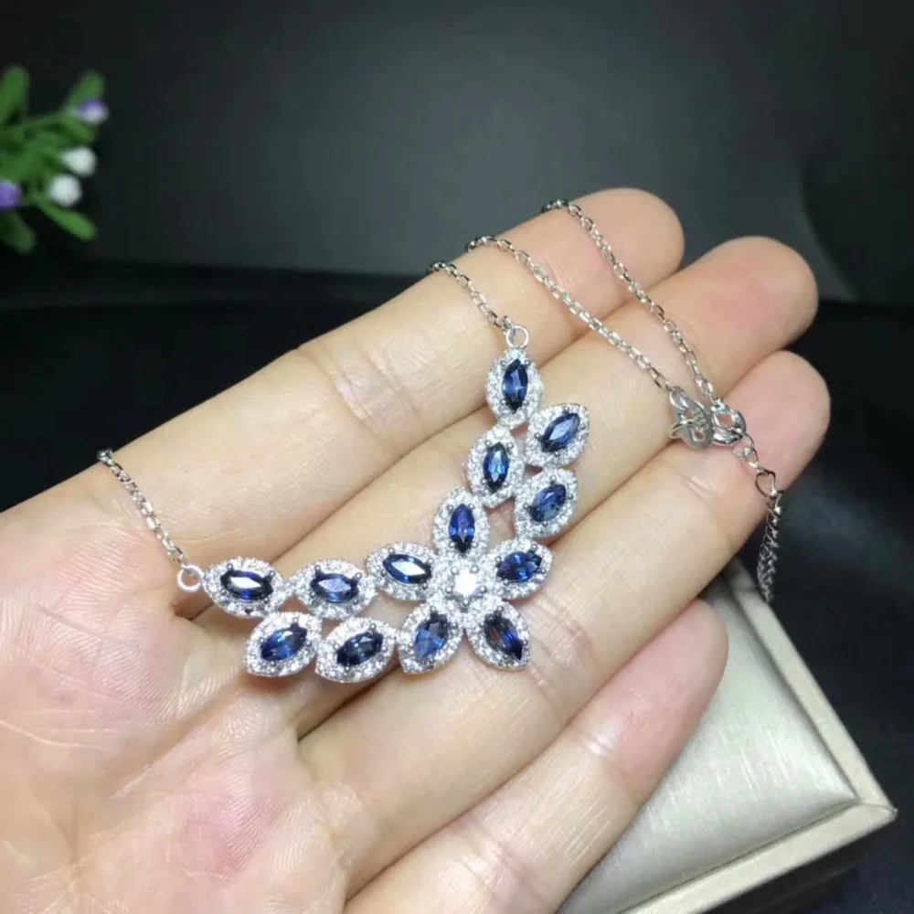 Collier pendentif saphir bleu naturel S925 argent collier de pierres précieuses naturelles 2 rangée