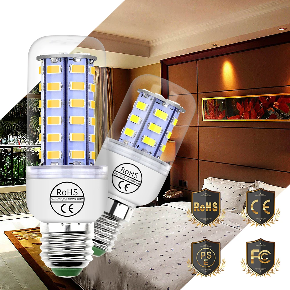 

E27 LED Corn Lamp GU10 Candle Light 220V E14 LED Bulb SMD 5730 Ampoule 24 36 48 56 69 72leds Energy saving Led Chandelier Bulbs