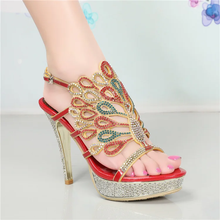 G-sparrow 2018 New Fashion Female Roman Style Red Elegant Rhinestone Shoes Women Platform Super High Heels Sandals8