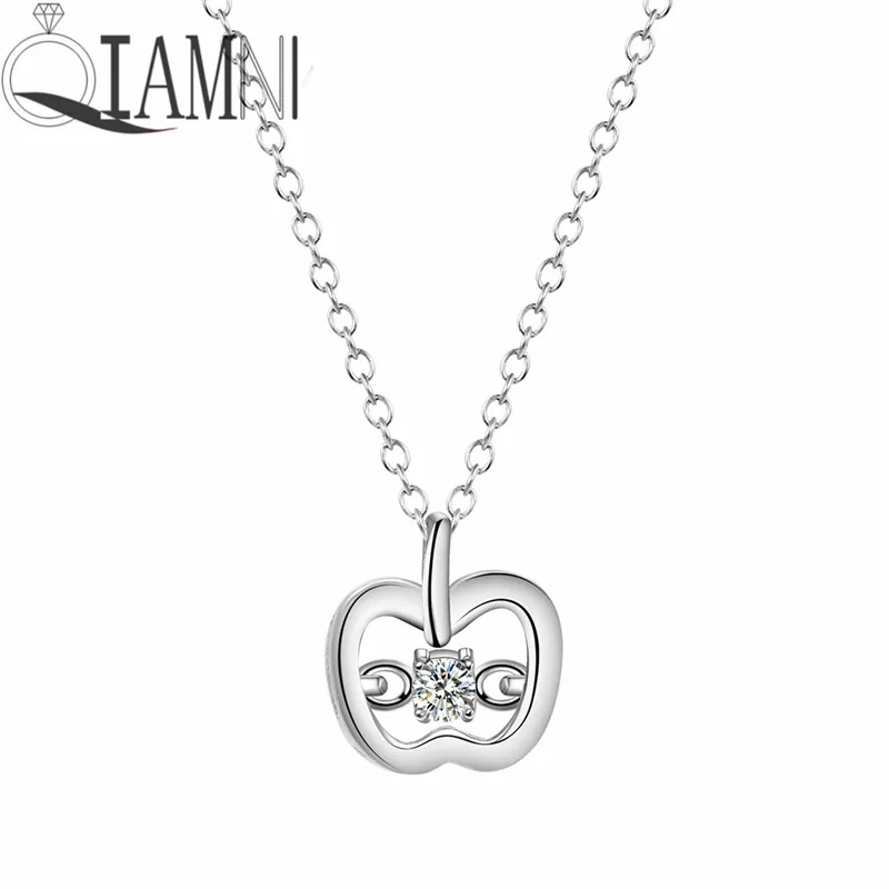 

QIAMNI Charming Cute Crystal Apple Fruit Heart Pendant Necklaces Chain for Women Statement Love Collar Choker Birthday Gifts