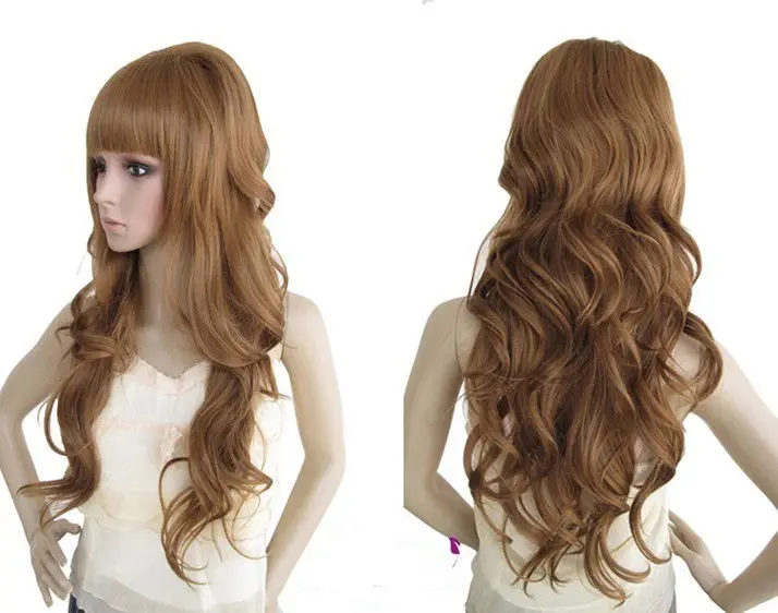 Hot heat resistant Party hair&gt&gtPopular New Fashion Long Brown Wavy Cosplay Wig |