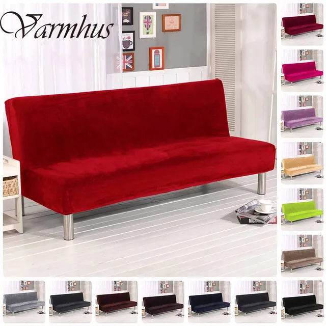 Varmhus Modern Solid Pure Color Plush Folding Armless Sofa Futon Varmhus Modern Solid Pure Color Plush Folding Armless Sofa Futon Cover Furniture Seater Protect Couch Slipcovers