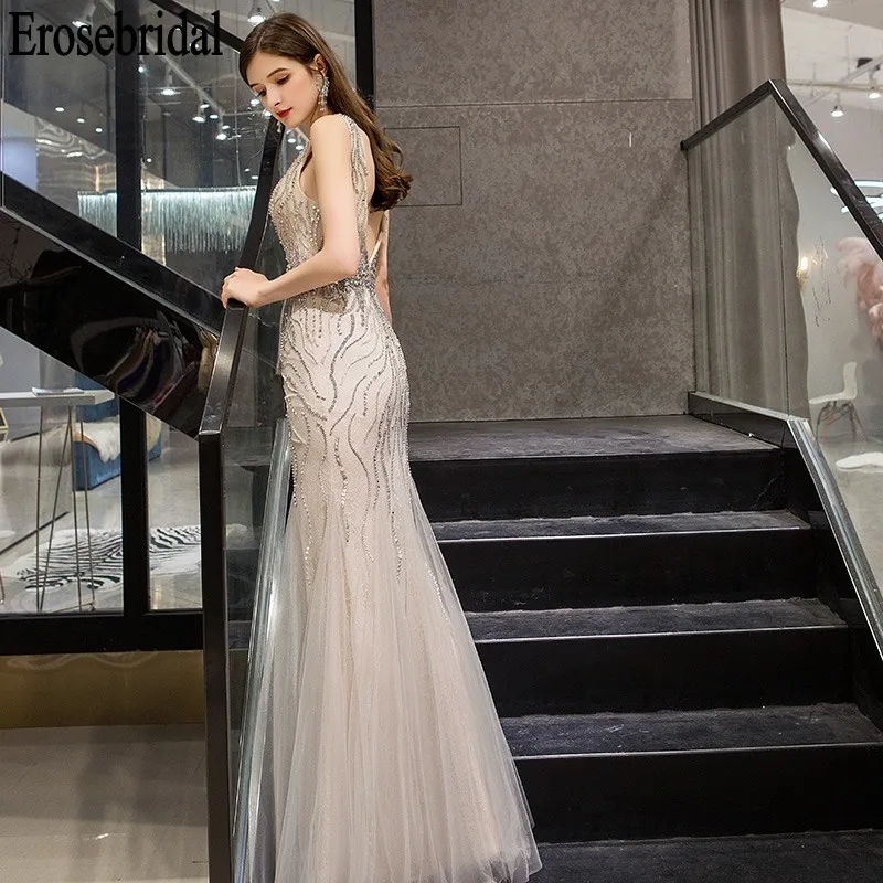 Mermaid Evening Dress Long 2019 Beaded Lace Formal Dresses Evening Gown for Women Elegant V Neck/Back 7 Colors robe soiree Mermaid Evening Dress Long 2019 Beaded Lace Formal Dresses Evening Gown for Women Elegant V Neck/Back 7 Colors robe soiree