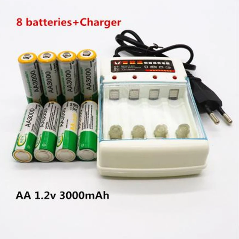 

Dolidada 8ocs 100% New 1.2V 3000mah AA Battery Ni-MH Rechargeable Battery AA batteries +1PCS Battery Charger For AA/ AAA Cell
