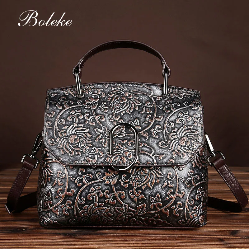 New European Leather Messenger Shoulder Bag Ladies Embossed Handbag Casual Real Leather Brush ...