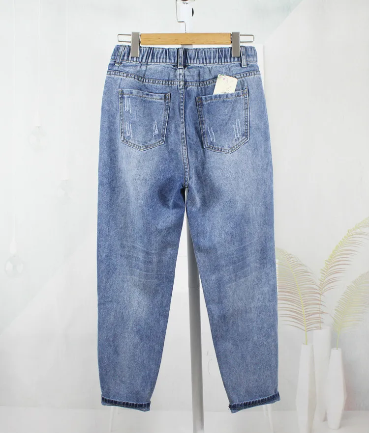 2019 Весна Плюс Размер рваные джинсы средней талии до щиколотки повседневные без стрейч джинсы для женщин XL-5XL