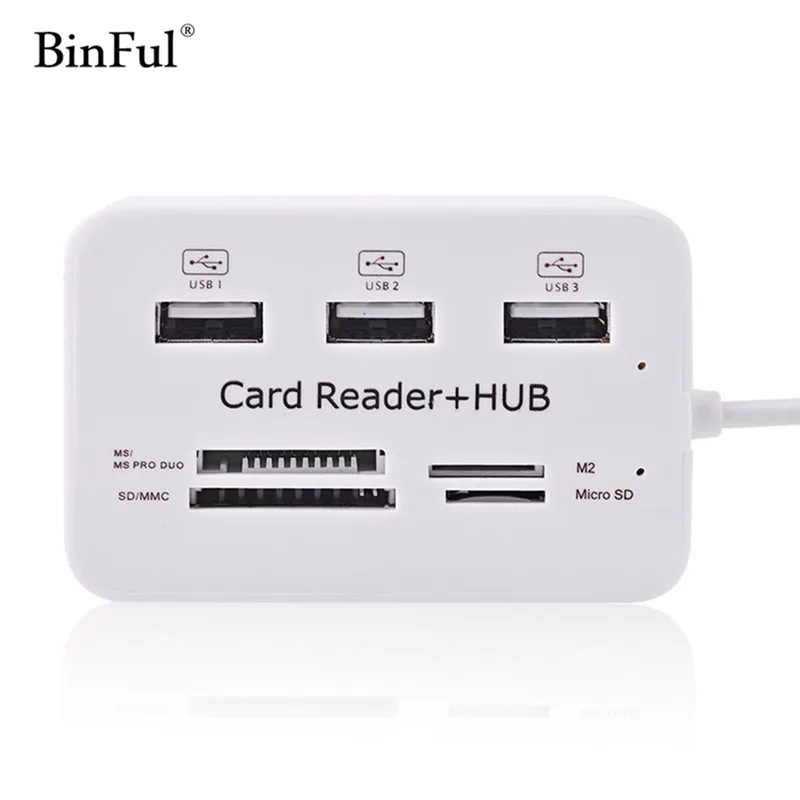 Multi Function 3 Port USB HUB Splitter Combo Card Reader Support Micro TF SD M2 MS 3