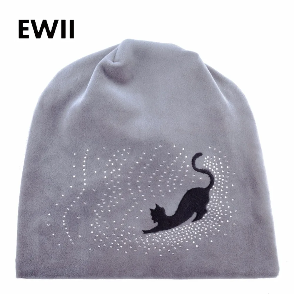 

Ladies knitted cap bonnet skullies beanies for women cat hat winter beanie caps women rhinestone hats casquette femme