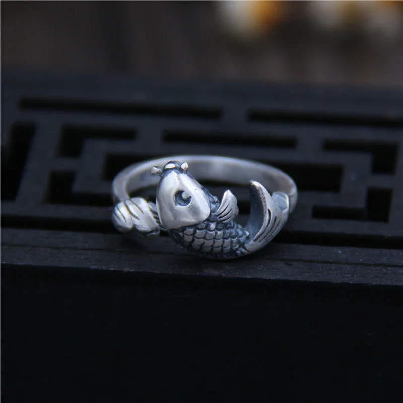 US $11.99 |C&R Pure 999 Sterling Silver Rings for Women Fish lotus female retro Thai Silver Opening ring Fine Jewelry Size 5 7 Adjustable|ring for|rings for women|ring style - AliExpress