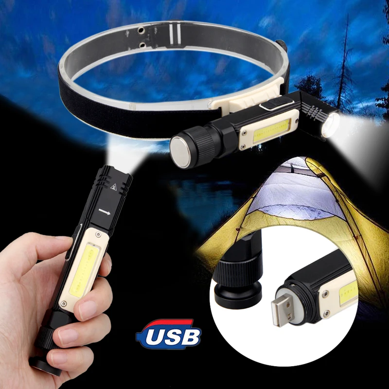 

Right angle headlamp 5 mode Rotatable Flashlight Rechargeable COB LED Multi-functional Headlight Portable Work Lights