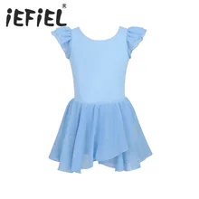 Детские шифоновые балетные и гимнастические трико с короткими рукавами и оборками для девочек