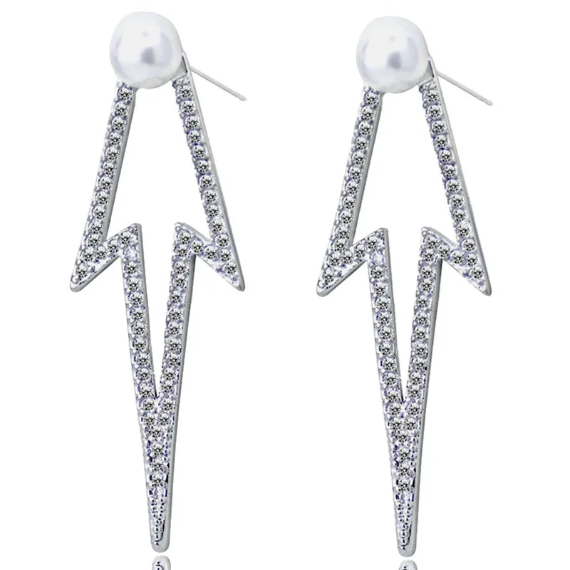 

Personality Cubic Zircon Earring Lightning Shape Hyperbole Drop Earring Fashion Geometric Female Jewelry Clothe Accessories 2017