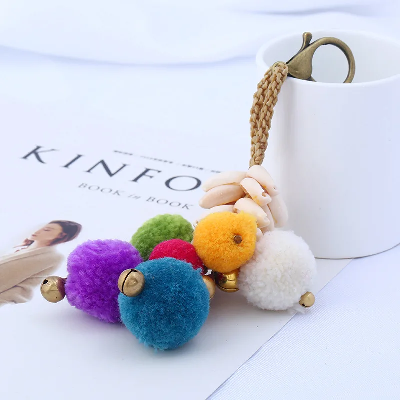 

New National Style Conch Keyring Bohemia Handmade Keychain Plush Ball Bells Pendant Key Chain Women Girl Bag Car Jewelry MZ-9