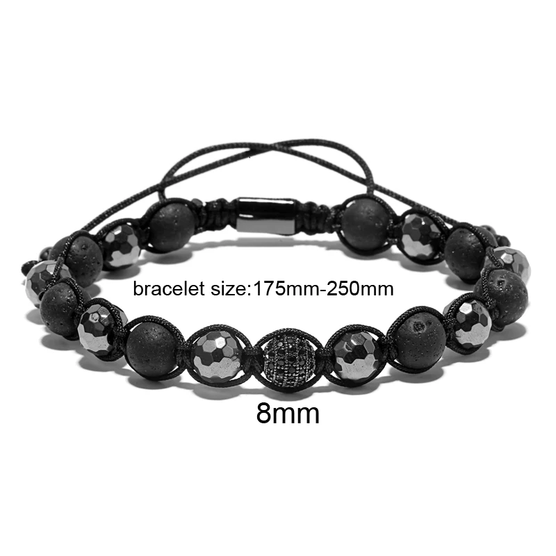 Mcllroy CZ Ball Beads Braiding Macrame Men Bracelet for Men Jewelry Natural Lava Stone Beads Charm Bracelets & Bangles