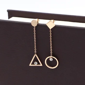 

Fashion Love Circle Square Asymmetrical Drop Earring Stainless Steel Women Party Wedding Gift Rose Gold Color