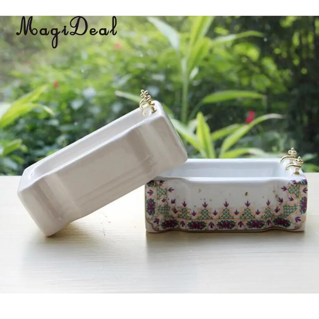 1/12 Ceramic White Square Bathroom Bathtub Dolls House Decoration Accessory Life Scenes Ornaments