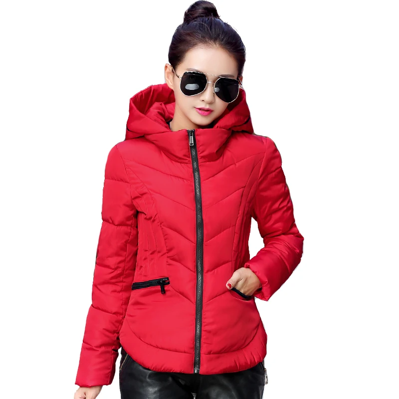 2019 Fashion Short Winter Jacket Women Slim Female Coat Thicken Parka Cotton Hooded Fur Collar candy-colored Ladies Jacket
