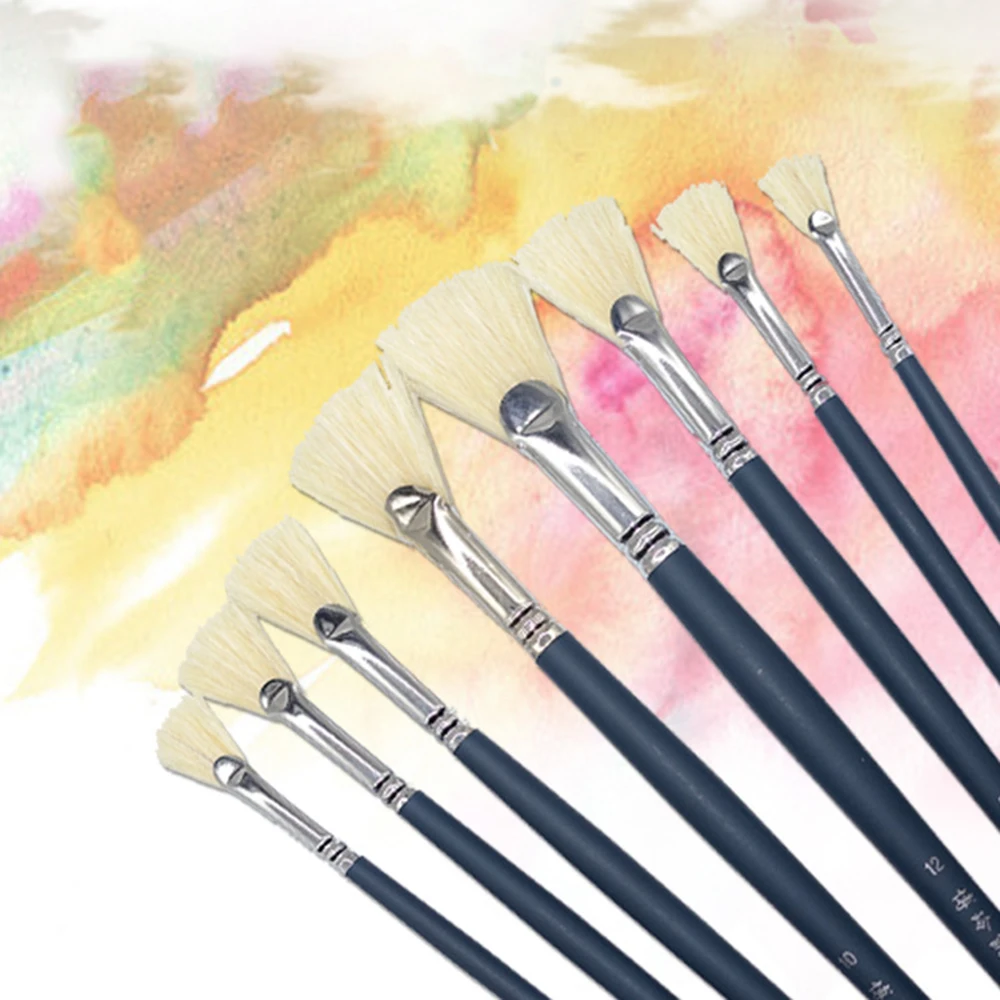 

8pcs Fan Brush Pen for Oil Acrylic Water Painting Tool Artist Wooden Handle New