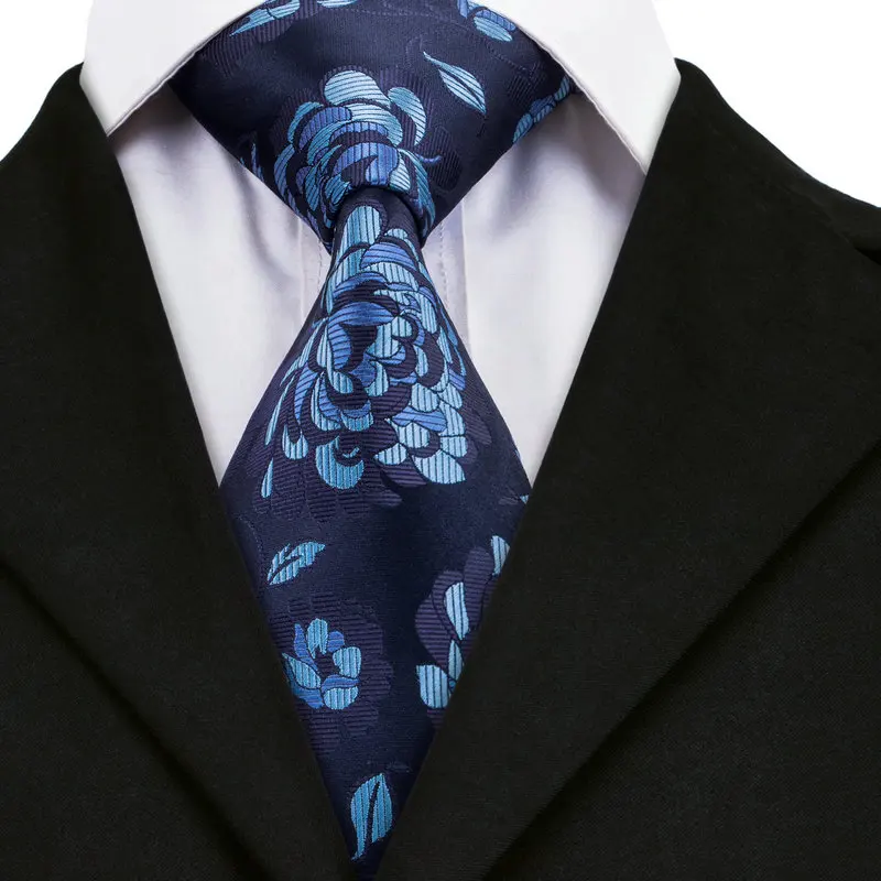 A-1566 Hi-Tie Brand New Fashion Gravatas Ties For Men Wedding Business Vintage Silk Neck Ties 8.5cm Black Navy Floral Mens Ties