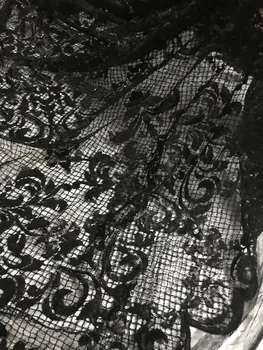 

5yard CiCi-61220 sequins african net lace fabric Good design black embroidered lace fabric with sequins
