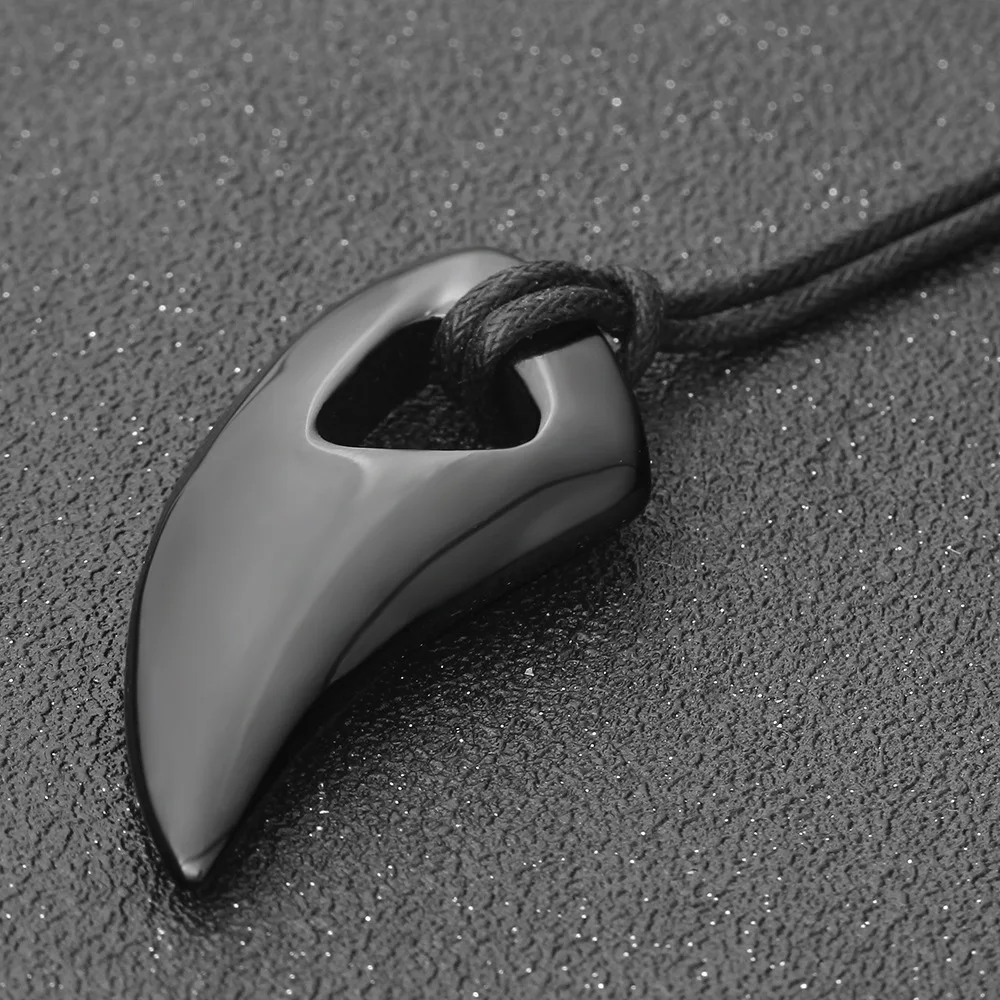 NHGBFT Fashion Black Wolf tooth Stainless Steel Necklace Male Jewelry Punk Biker Mens Pendant Necklaces Dropshipping