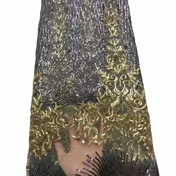

Hot Sale African Grey Gold Line Laces Fabrics Latest High Quality Embroidered Green Nigerian French Lace Fabric With Sequins