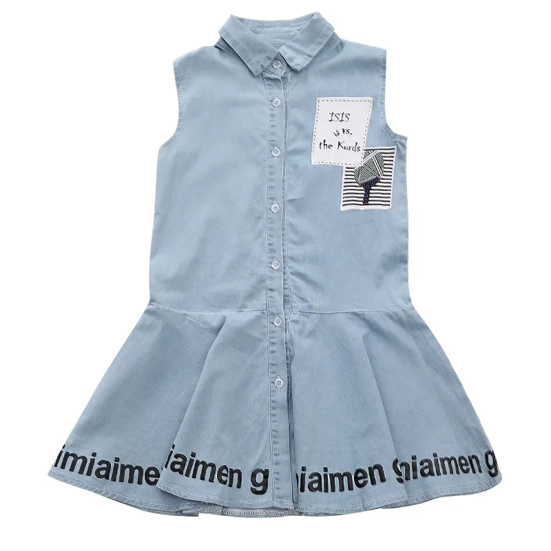 Фото New 2018 Girls Denim Dress Summer Casual Jeans Big Clothing Short Sleeve Teenager 3-13Y BC248 | Детская одежда и обувь
