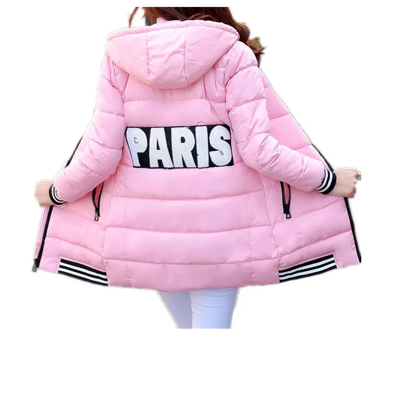 S 3XL Women Winter Female Cotton Coat Striped Cuff And Hem Down Jacket Coat Slim Fashion
