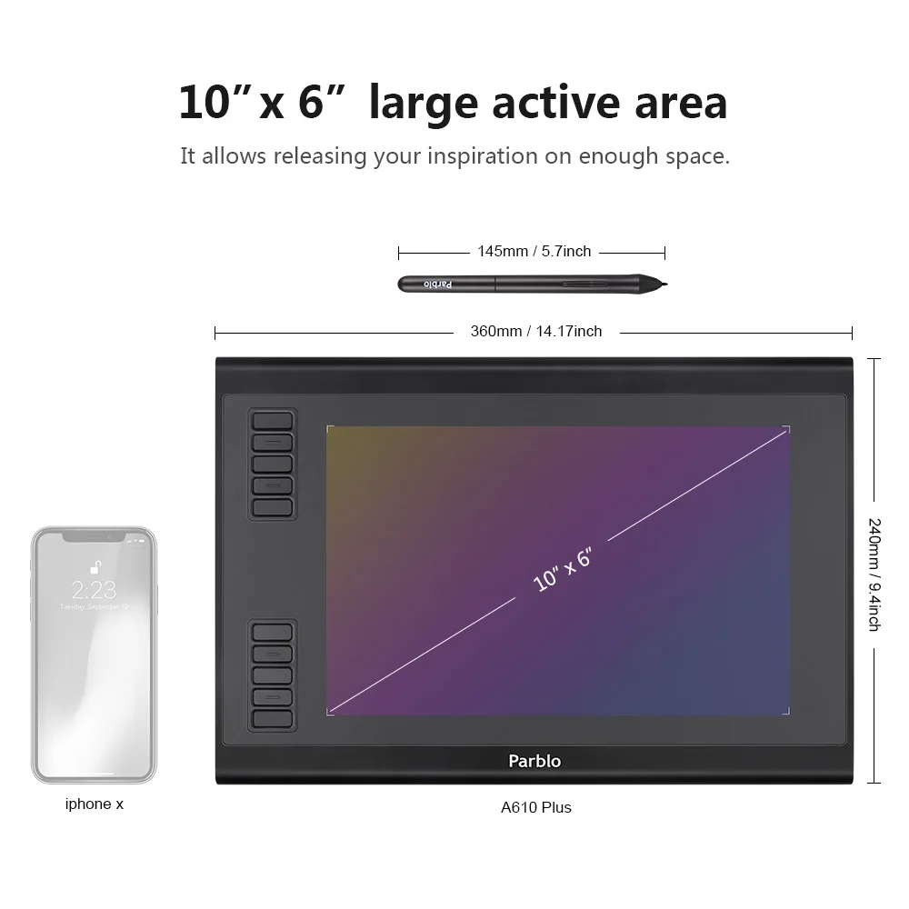 Parblo A610 Plus цифровой планшет графический планшет для рисования планшет с ручкой 8192 уровень батареи ручка 10 ''x 6'' Активная область планшета
