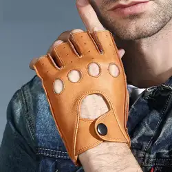 Осень-зима Для мужчин с оленьей кожи перчатки для вождения половина палец черный дышащий Открытый спортивные митенки перчатки без пальцев