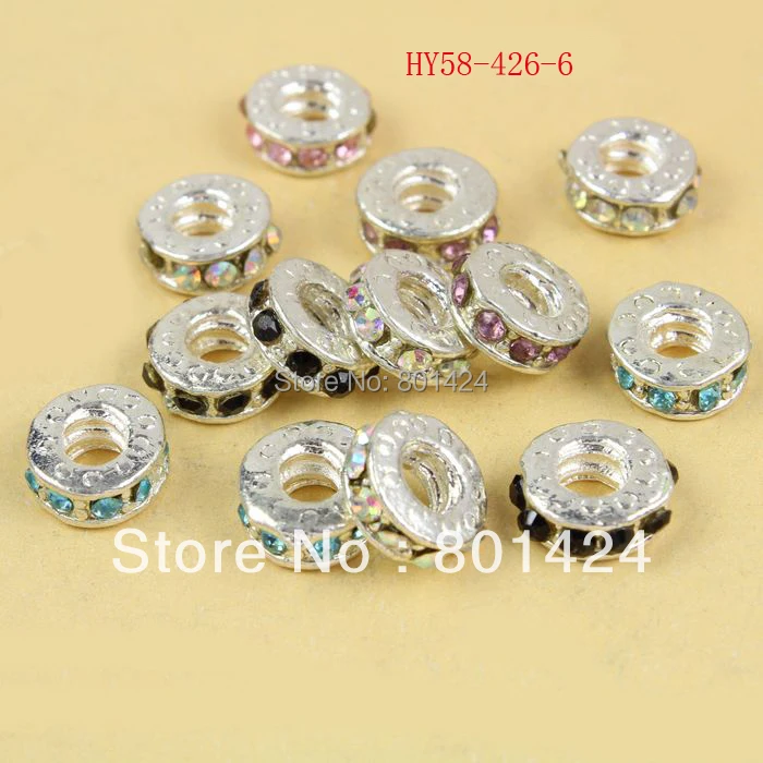 

58-426 silver alloy rhinestone beads european large hole beads