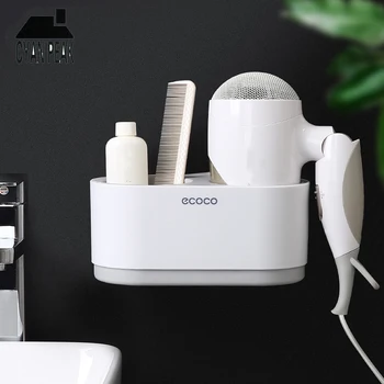 

Wall Mounted Hair Dryer Rack Comb Holder Bathroom Storage Double Hole Hair Dryer Storage Stand Holder Bathroom Organizer Shelf