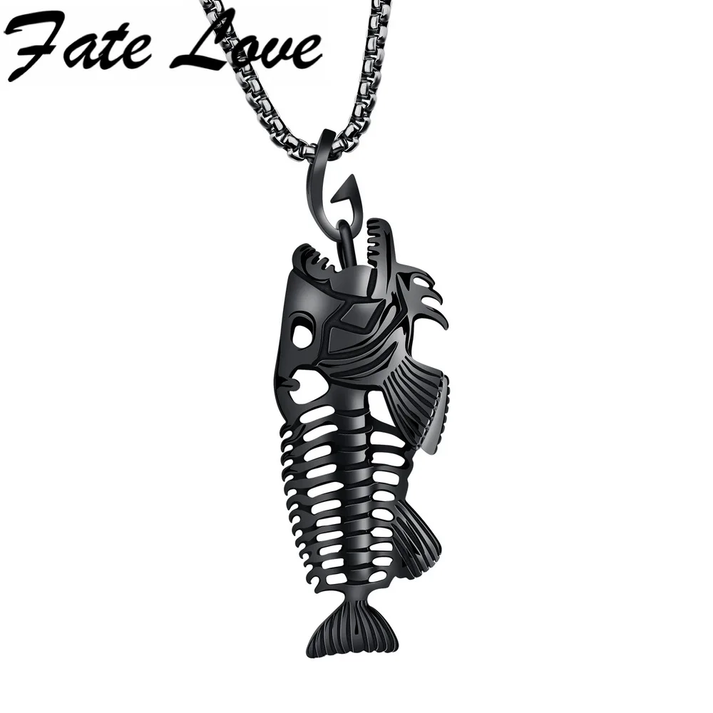 Hollow White Black Golden Jewelry Unique Fish Bone font b Pendant b font 22 font b