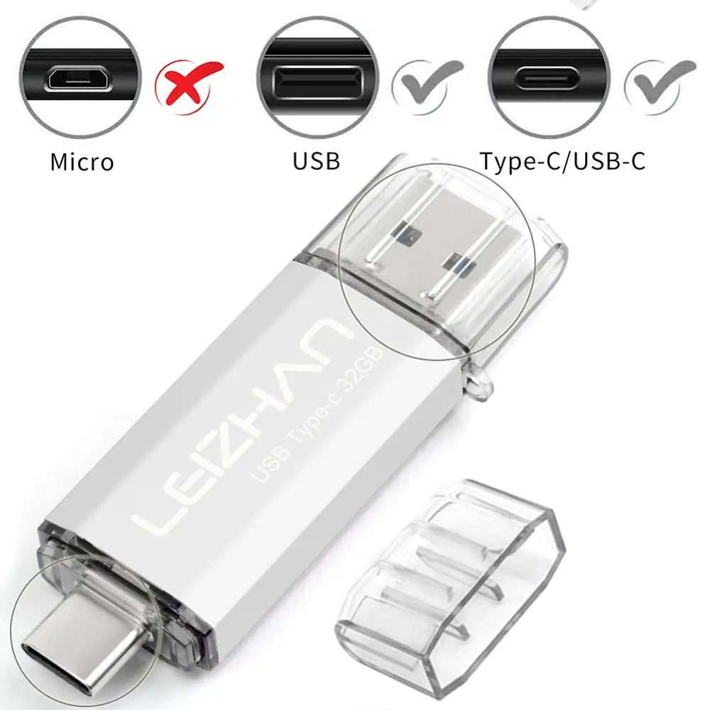 USB флеш-накопитель LEIZHAN type-C, 256 ГБ, 128 ГБ, 64 ГБ, 32 ГБ, 16 ГБ, USB C, фото-накопитель для htc 10, huawei P20, samsung Galaxy S9, Note 9, S8 - Цвет: Type C-USB3.0-Sliver