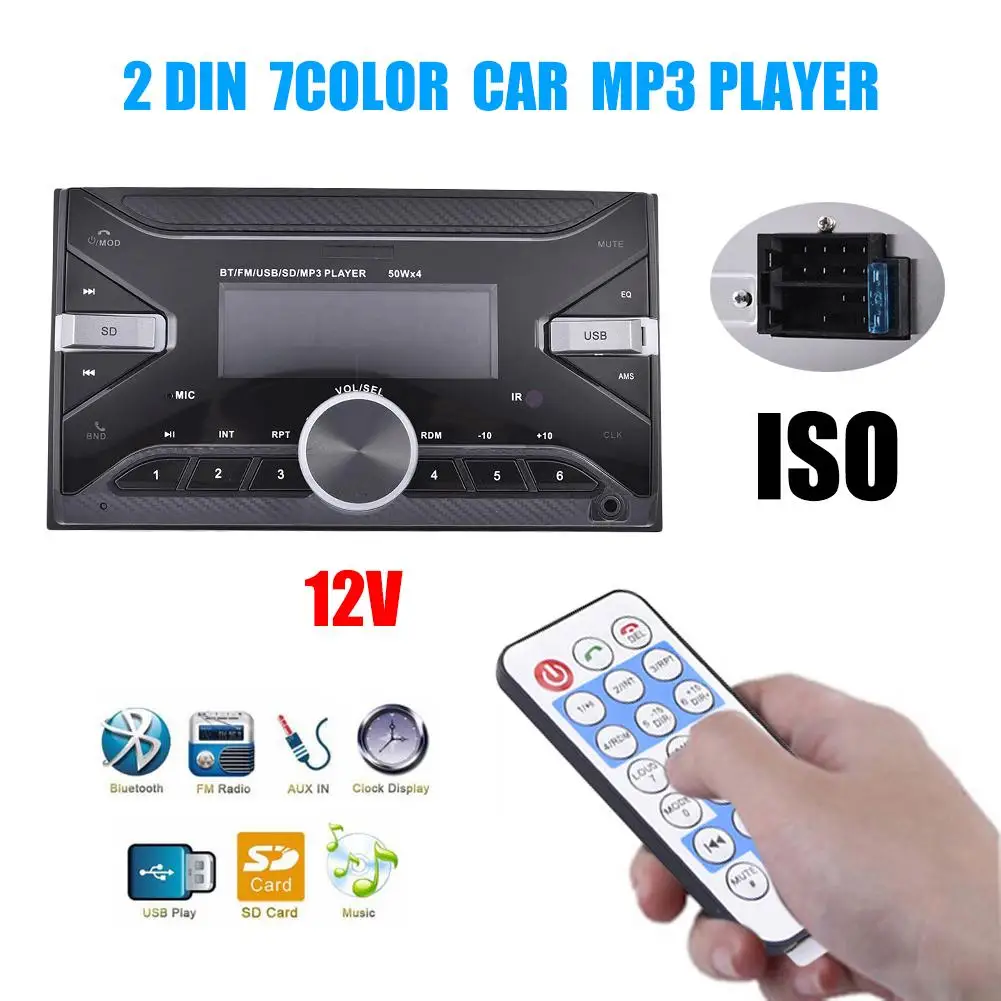 7 цветов подсветка Bluetooth стерео радио FM Aux вход приемник USB/SD/MP3 ISO 12V In-dash 2 din Автомобильный MP3 мультимедийный плеер