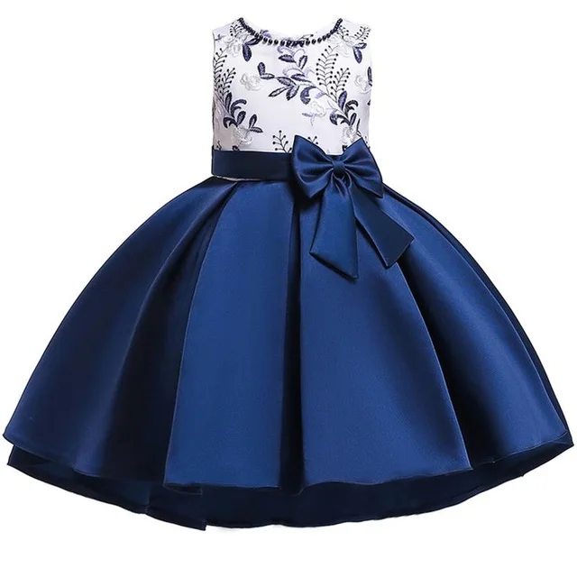 Коллекция года, Meimaid, платье для девочек платье принцессы с принтом, костюм Детские платья для девочек, детская одежда Вечерние платья на свадьбу для детей 10 лет, T5087 - Цвет: Navy blue