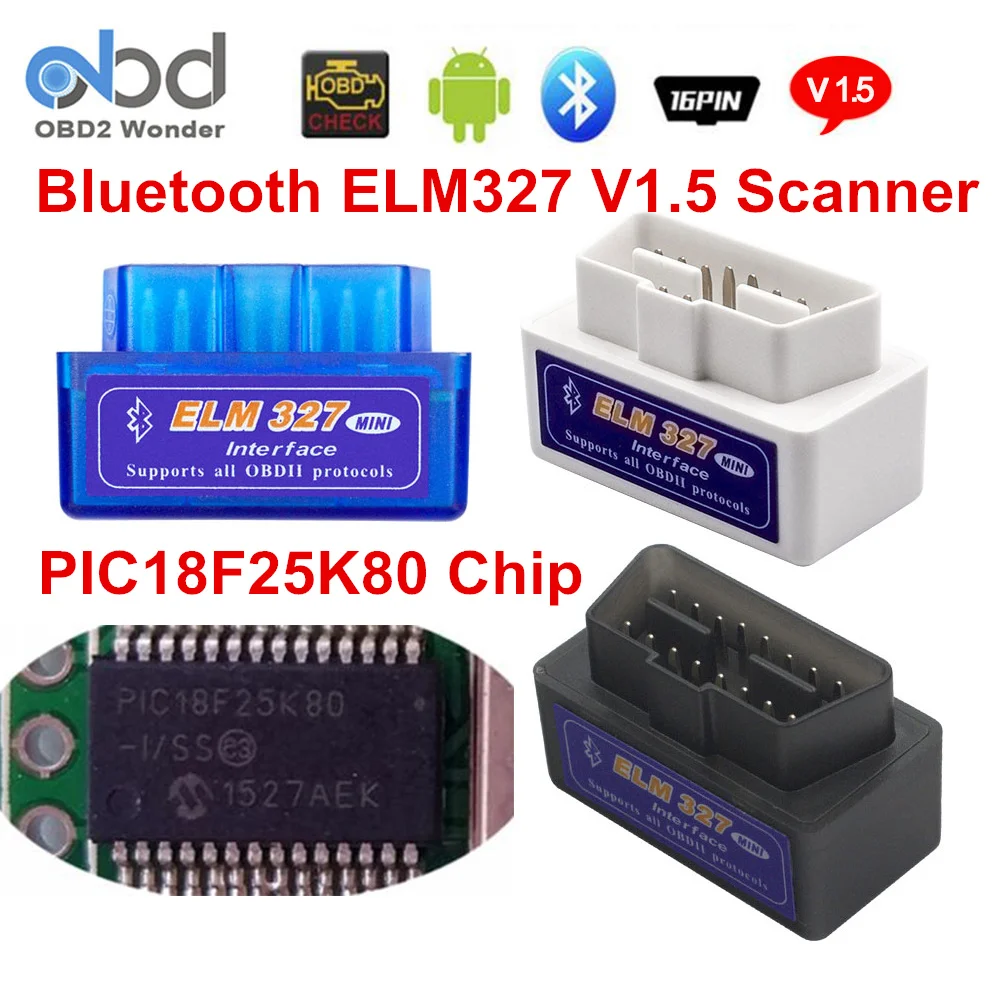 Bluetooth ELM327 V1.5 PIC18F25K80 ELM 327 1,5 OBD2 считыватель кодов Поддержка всех OBDII протокол ELM OBD II автомобильный диагностический сканер